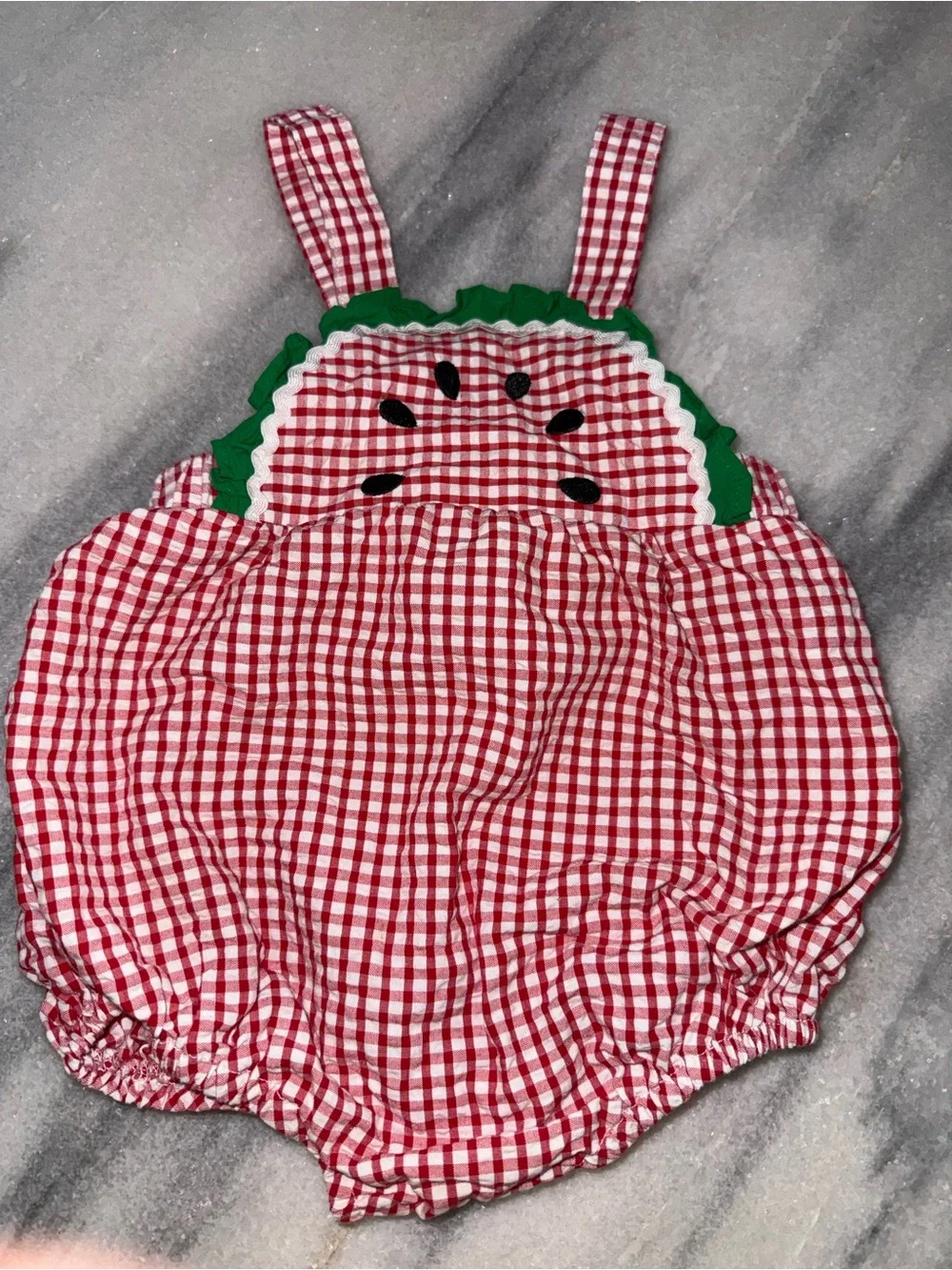 Dillards AdventureWear Cotton Red Gingham Baby Watermelon Bubble Romper 12m